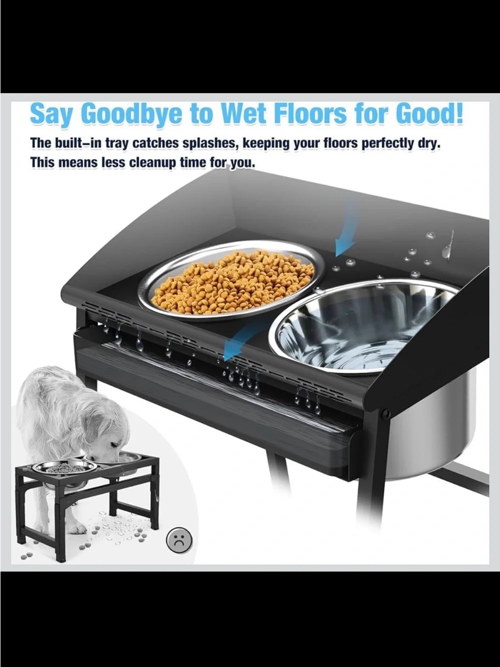 15” Elevated Stainless Steel Dog Bowl Set, Spill‑Proof, Heavy‑Duty - New in Box